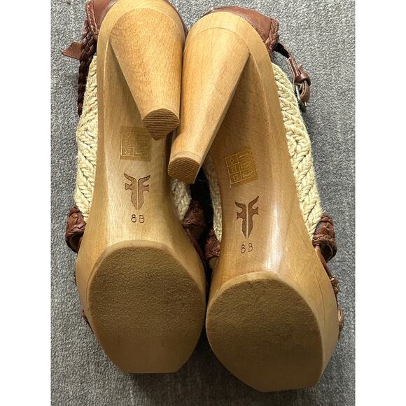 FRYE Leather Braided Platform Heels Wooden Size 8 - Picture 10 of 10